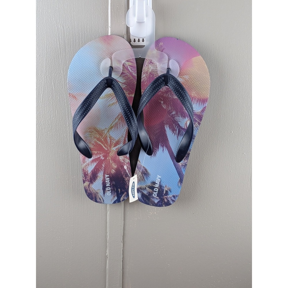 Old Navy Kids Flip Flop Sandals Navy Blue Tropical Palm Tree Sunset Size 5-6 NWT
